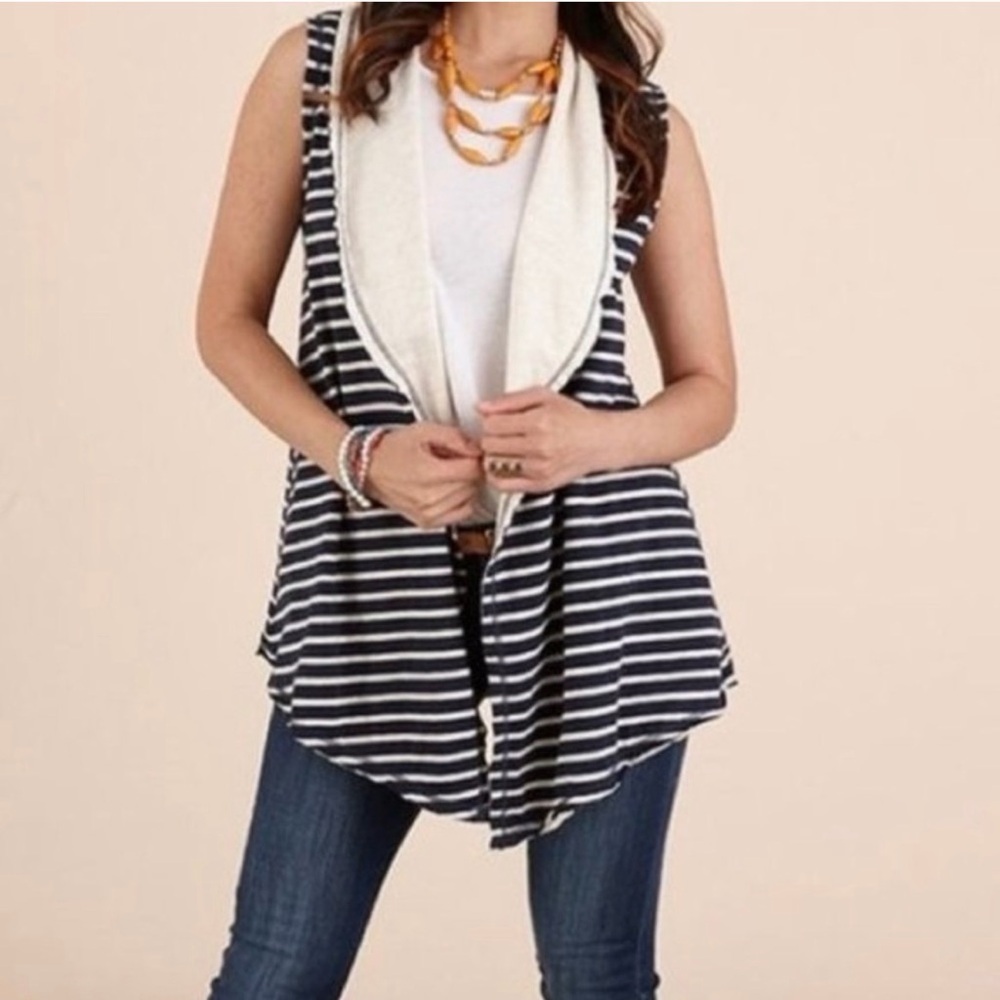 Matilda Jane Once Upon A Time Full Moon navy striped Reversible Vest sz small